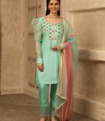 Mint green hand embroidered  silk suit