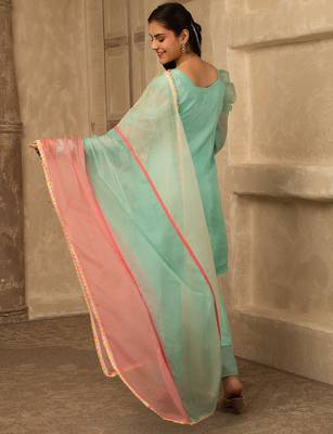 Mint green hand embroidered  silk suit 3