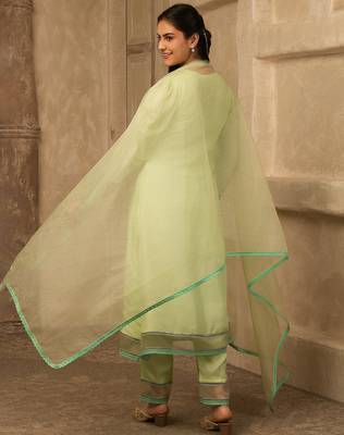 Pastel green hand embroidered silk suit 3