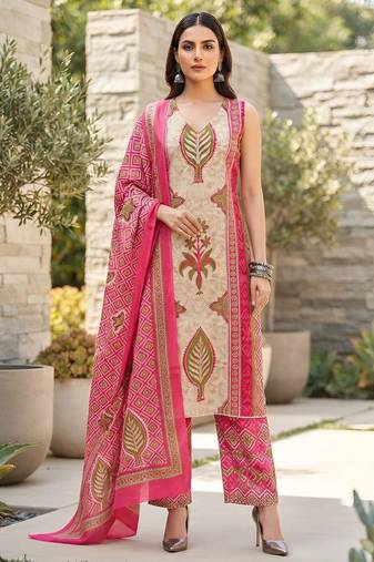 Pink floral printed cotton kurta set