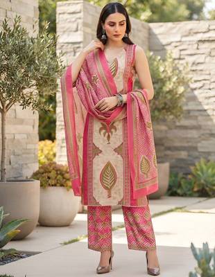 Pink floral printed cotton kurta set 2