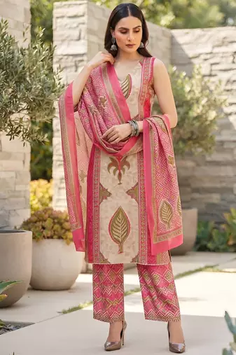 Pink floral printed cotton kurta set