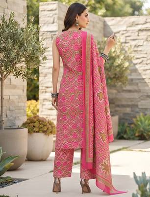 Pink floral printed cotton kurta set 3