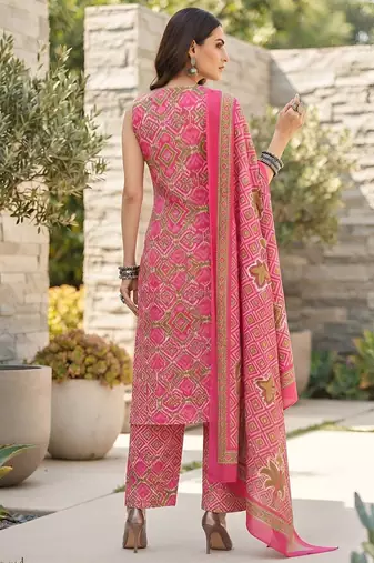 Pink floral printed cotton kurta set