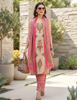 Pink floral printed cotton kurta set 4