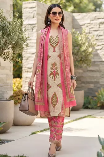 Pink floral printed cotton kurta set