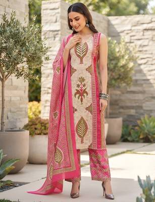 Pink floral printed cotton kurta set 5