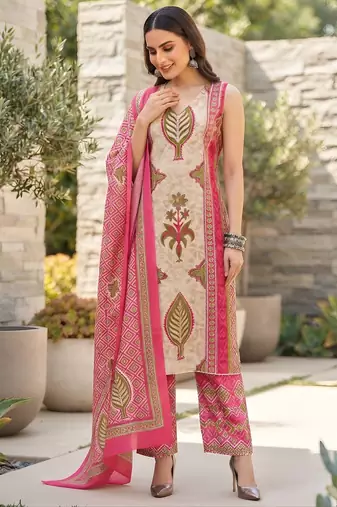 Pink floral printed cotton kurta set