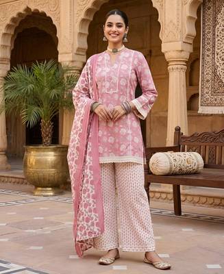 Mauve floral printed cotton kurta set 1