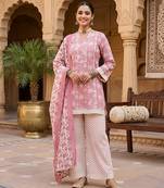 Mauve floral printed cotton kurta set