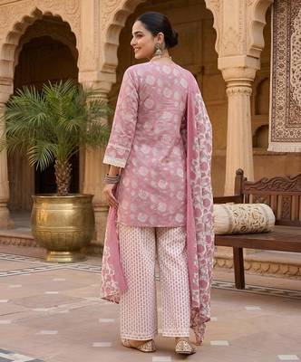 Mauve floral printed cotton kurta set 2