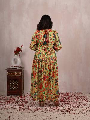 Pastel green kani work print a line suit set 4