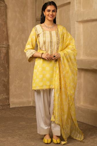 Yellow cotton farshi salwar suit set