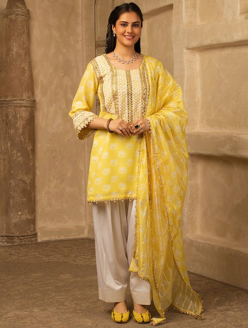 Yellow cotton farshi salwar suit set