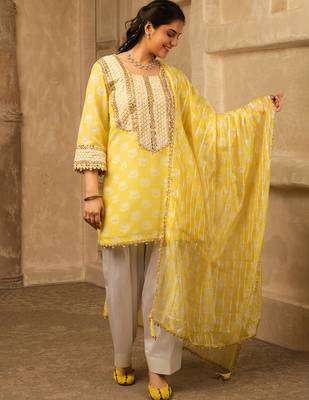 Yellow cotton farshi salwar suit set 2
