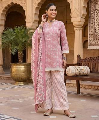 Mauve floral printed cotton kurta set 5