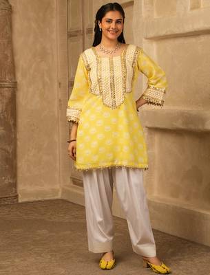 Yellow cotton farshi salwar suit set 3