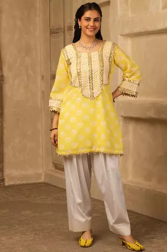 Yellow cotton farshi salwar suit set