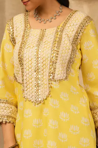 Yellow cotton farshi salwar suit set