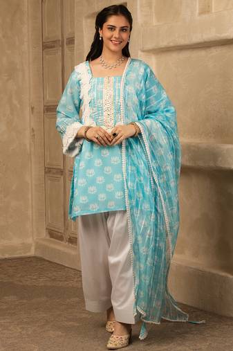 Sky blue cotton farshi salwar suit set