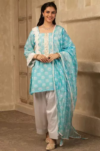 Sky blue cotton farshi salwar suit set