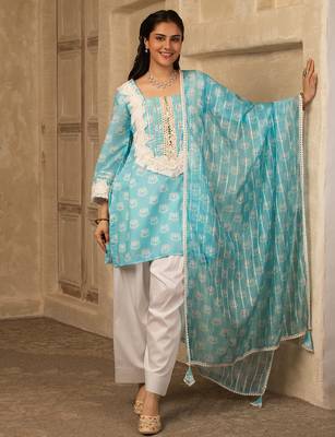 Sky blue cotton farshi salwar suit set 2