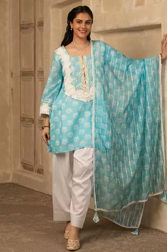 Sky blue cotton farshi salwar suit set