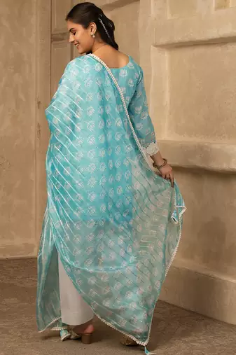 Sky blue cotton farshi salwar suit set