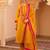 Bright mustard hand embroidered a-shape mul chanderi silk 3 piece suit set