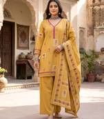 Mustard floral printed cotton kurta set