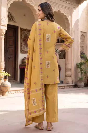 Mustard floral printed cotton kurta set