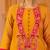 Bright mustard hand embroidered a-shape mul chanderi silk 3 piece suit set