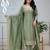 Green silk blend embroidered kurta set