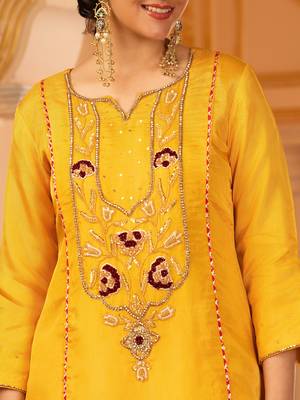 Sunblessed bright yellow hand embroidered silk suit set 4