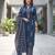 Navy blue floral printed cotton kurta set