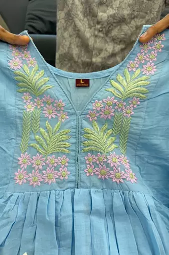 Light-blue cotton poly embroidered palazzo set