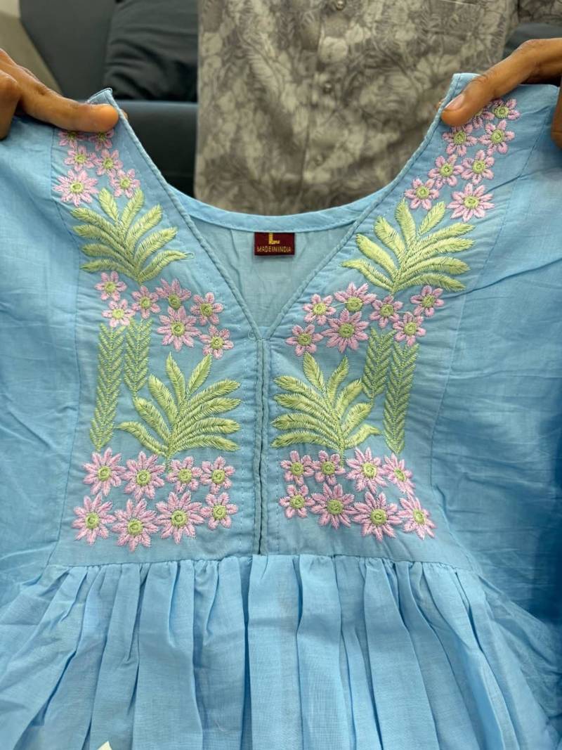 Light-blue cotton poly embroidered palazzo set