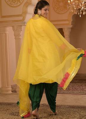 Lotus bright yellow a-shape silk 3 piece suit set 3