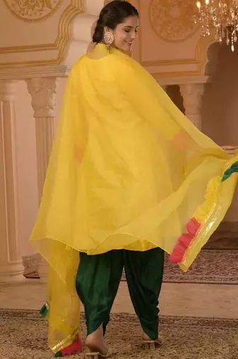Lotus bright yellow a-shape silk 3 piece suit set