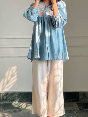 Light-blue cotton poly embroidered palazzo set 4