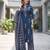 Navy blue floral printed cotton kurta set