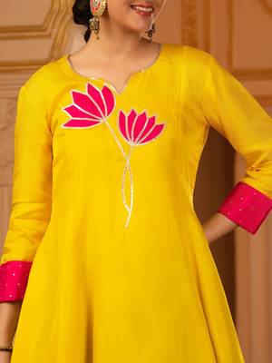 Lotus bright yellow a-shape silk 3 piece suit set 4