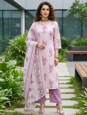 Lavender floral printed cotton kurta set 1