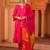Bright pink hand embroidered a-shape silk 3 piece suit set
