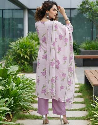 Lavender floral printed cotton kurta set 2