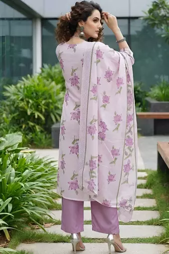 Lavender floral printed cotton kurta set