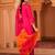 Bright pink hand embroidered a-shape silk 3 piece suit set