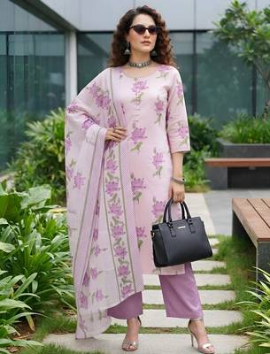 Lavender floral printed cotton kurta set 3