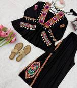 Black silk blend embroidered palazzo set