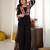 Black silk blend embroidered palazzo set